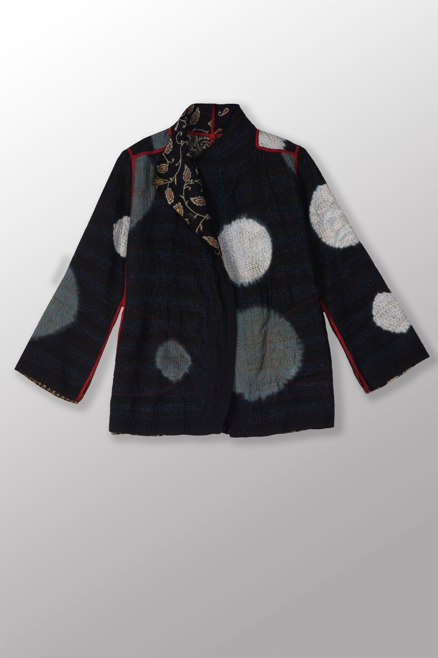 PATCH & CIRCLE PRINT KANTHA SHORT JKT - pc2007-blk -