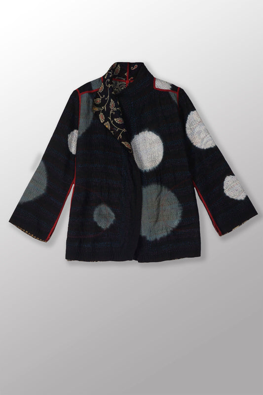 PATCH & CIRCLE PRINT KANTHA SHORT JKT - pc2007-blk -