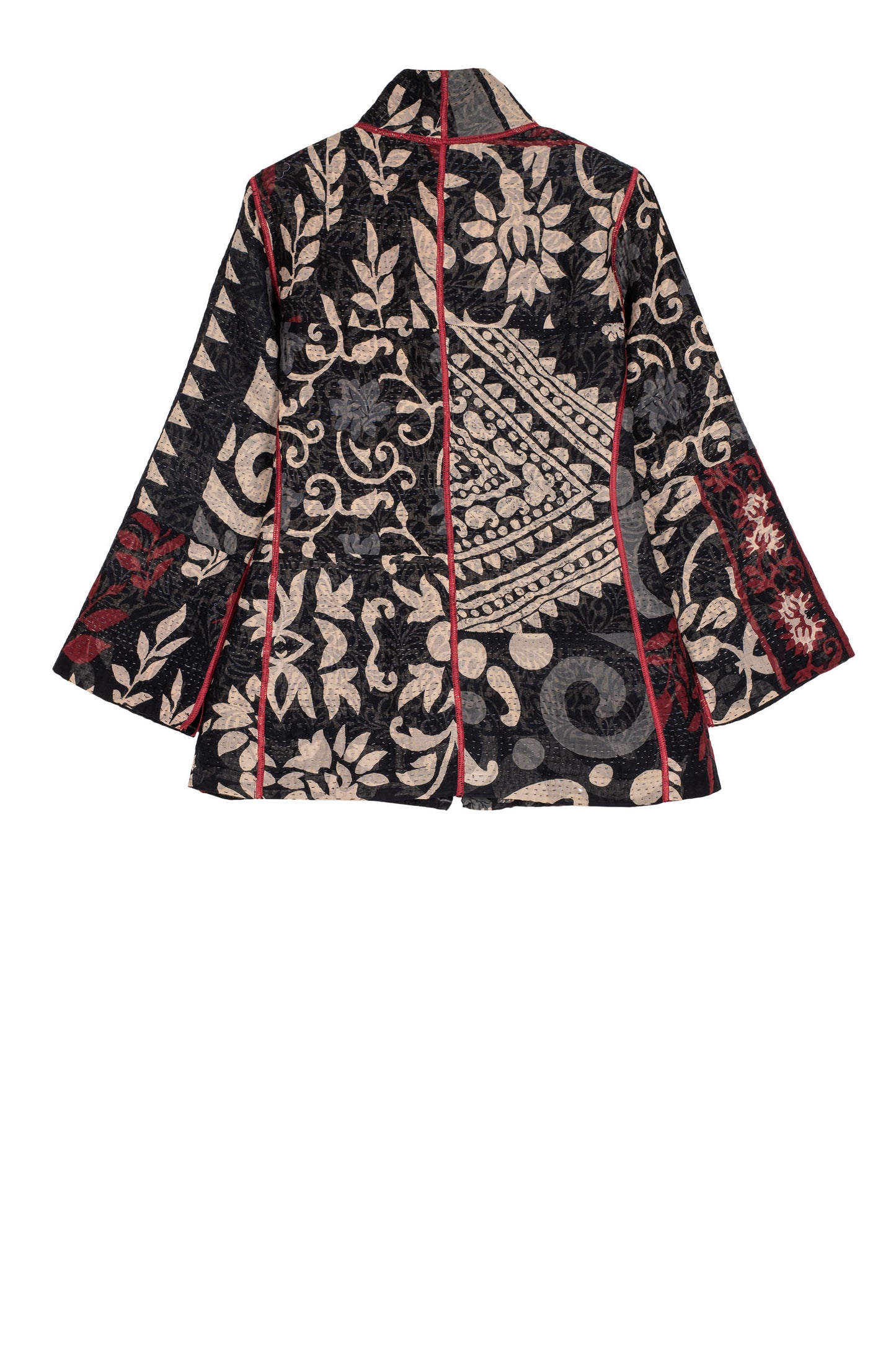 BLACK AND WHITE PRINT PATCH KANTHA SHORT JACKET - pn4007-blk -