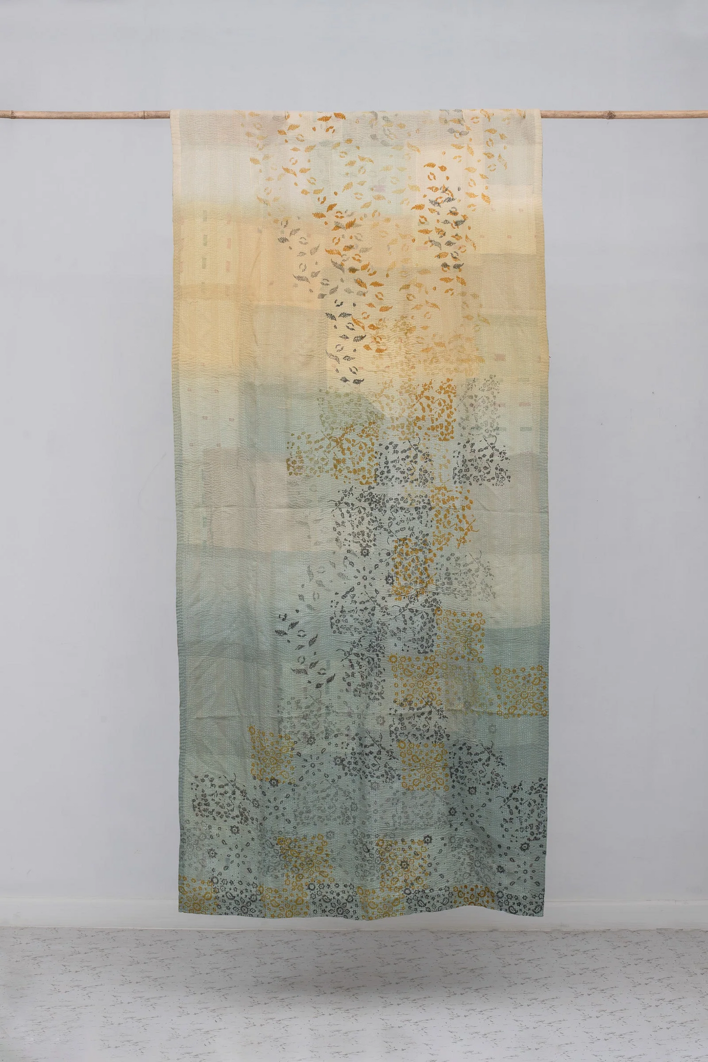 Vintage Fray Patch & Ombre Kantha Curtain -Sage -