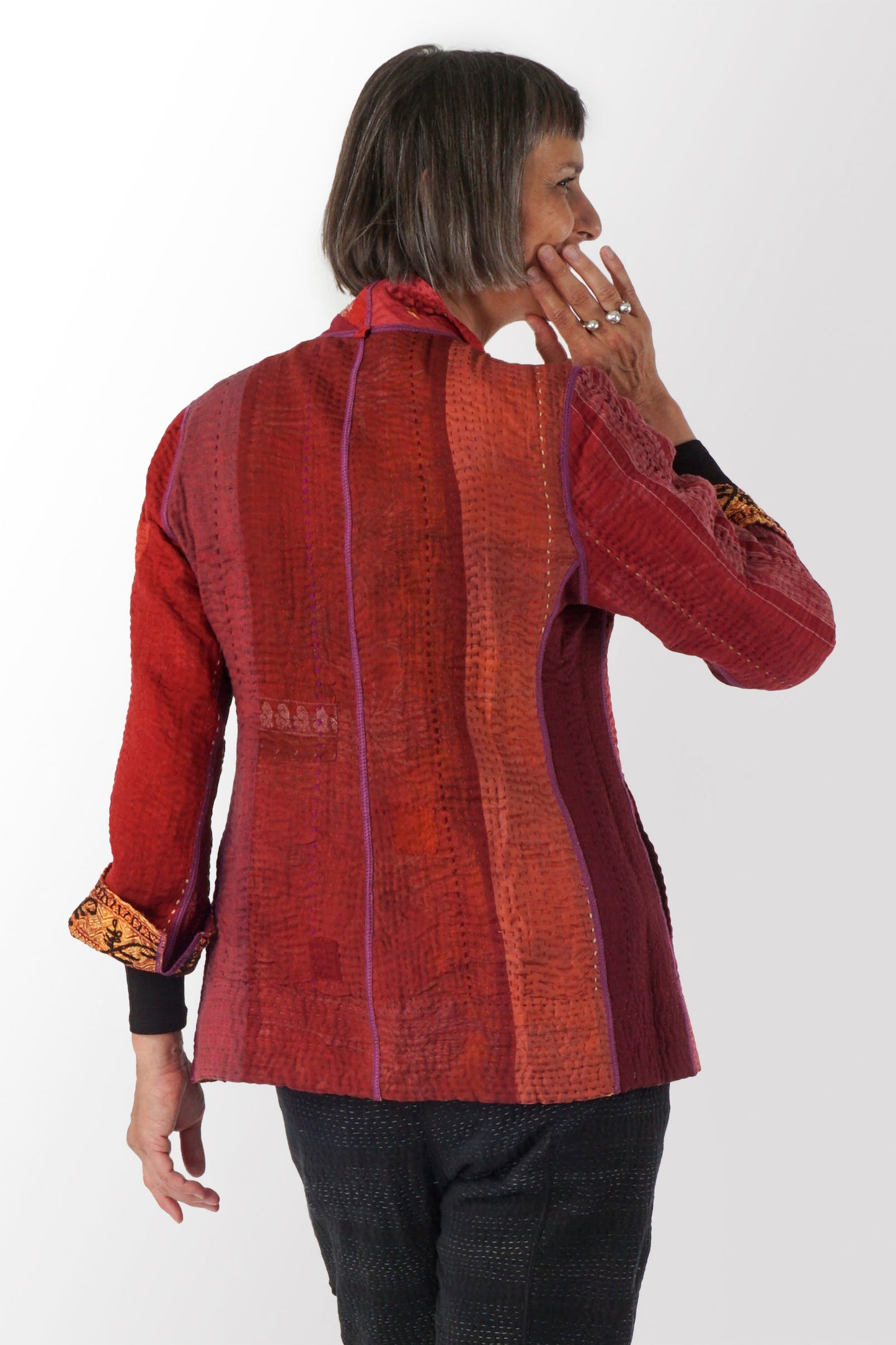 STRIPE RALLIS KANTHA SHORT JKT - pr4007-red -