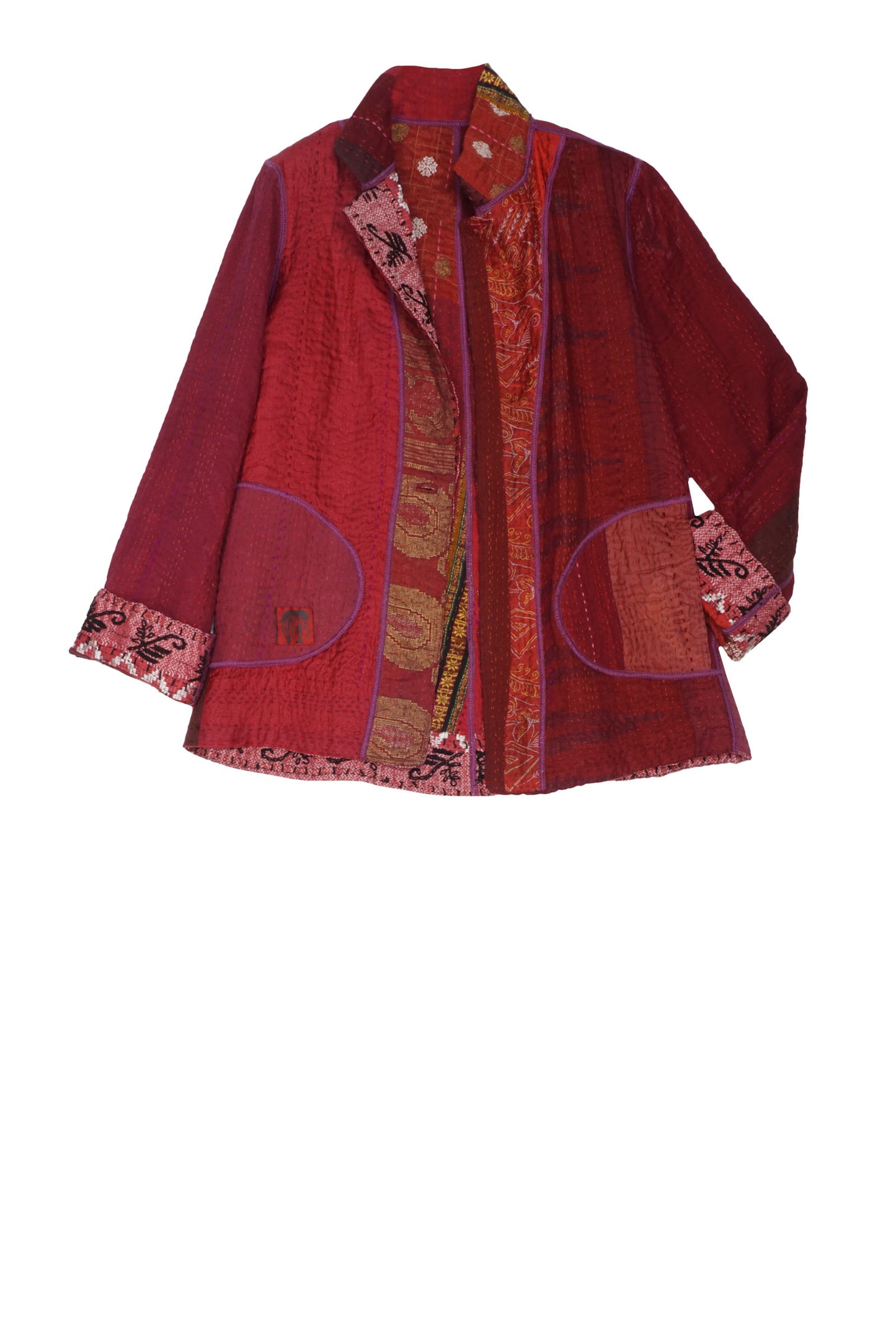 STRIPE RALLIS KANTHA SIMPLE JKT - pr4022-red -