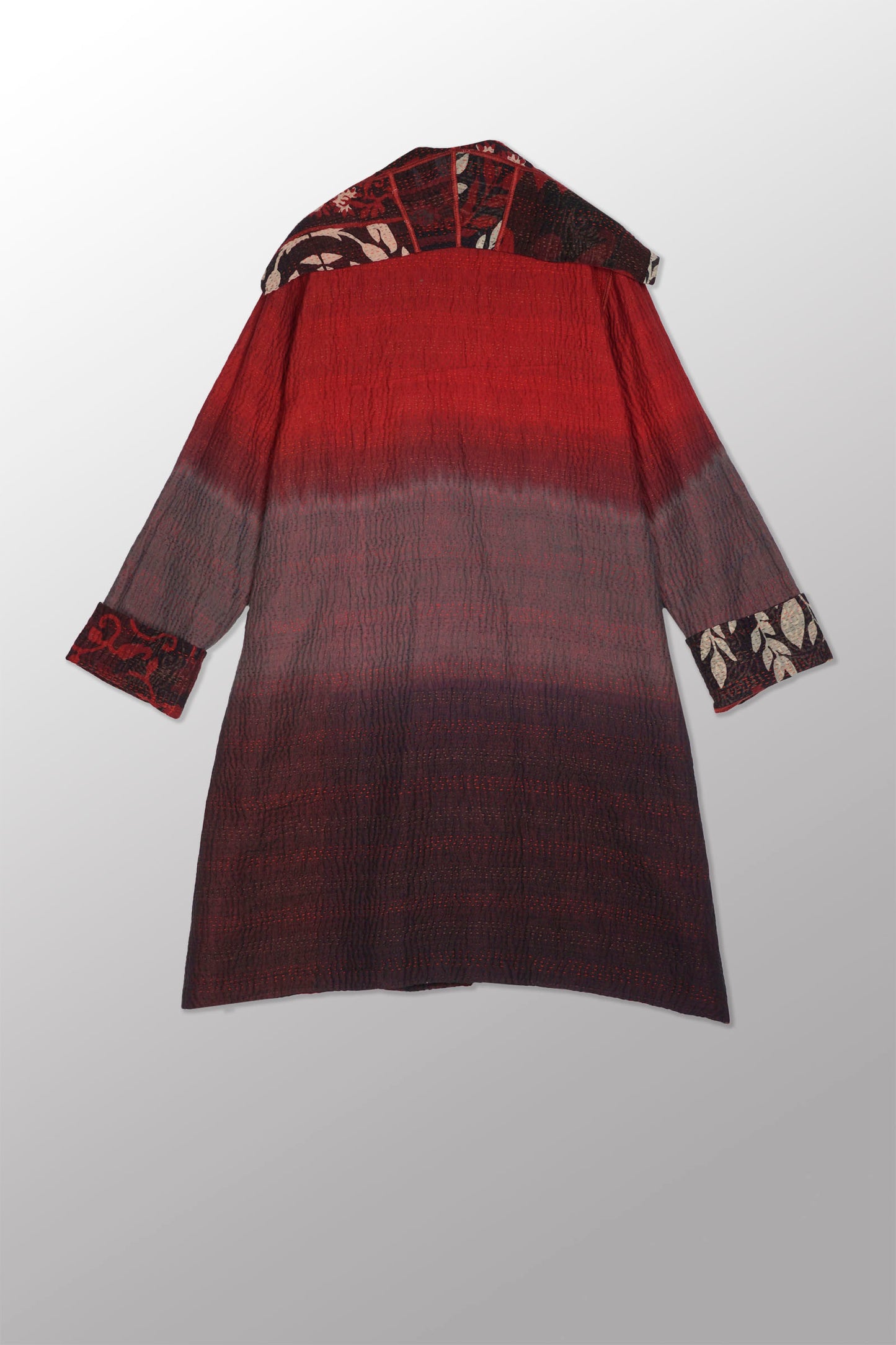BIG PRINTED PATCH WITH OMBRE BACKING KANTHA  POCKET MEDIUM COAT - px4316-red -
