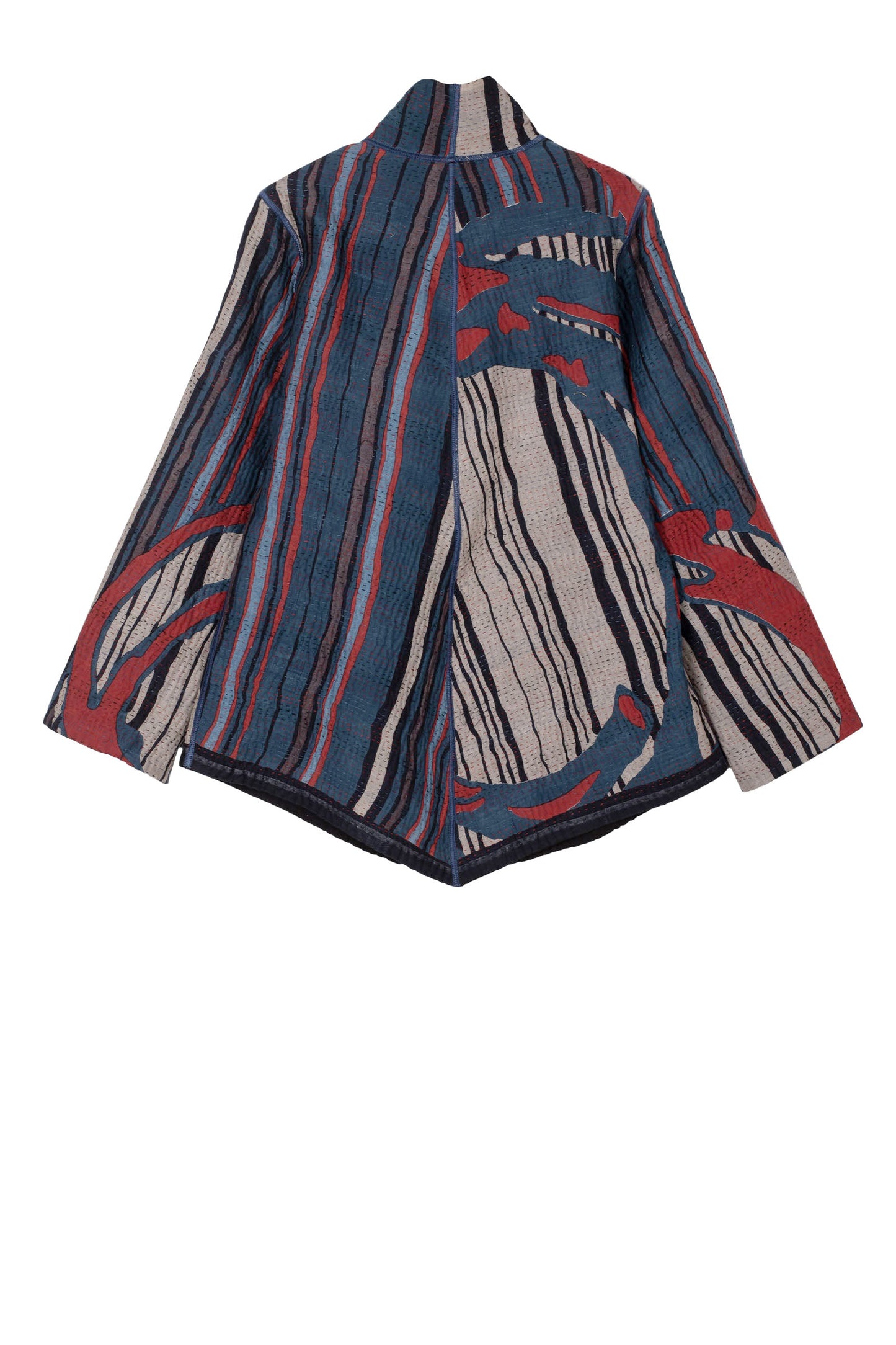 STRIPE AND BENDS KANTHA WING COLLAR JACKET - sb4013-red -