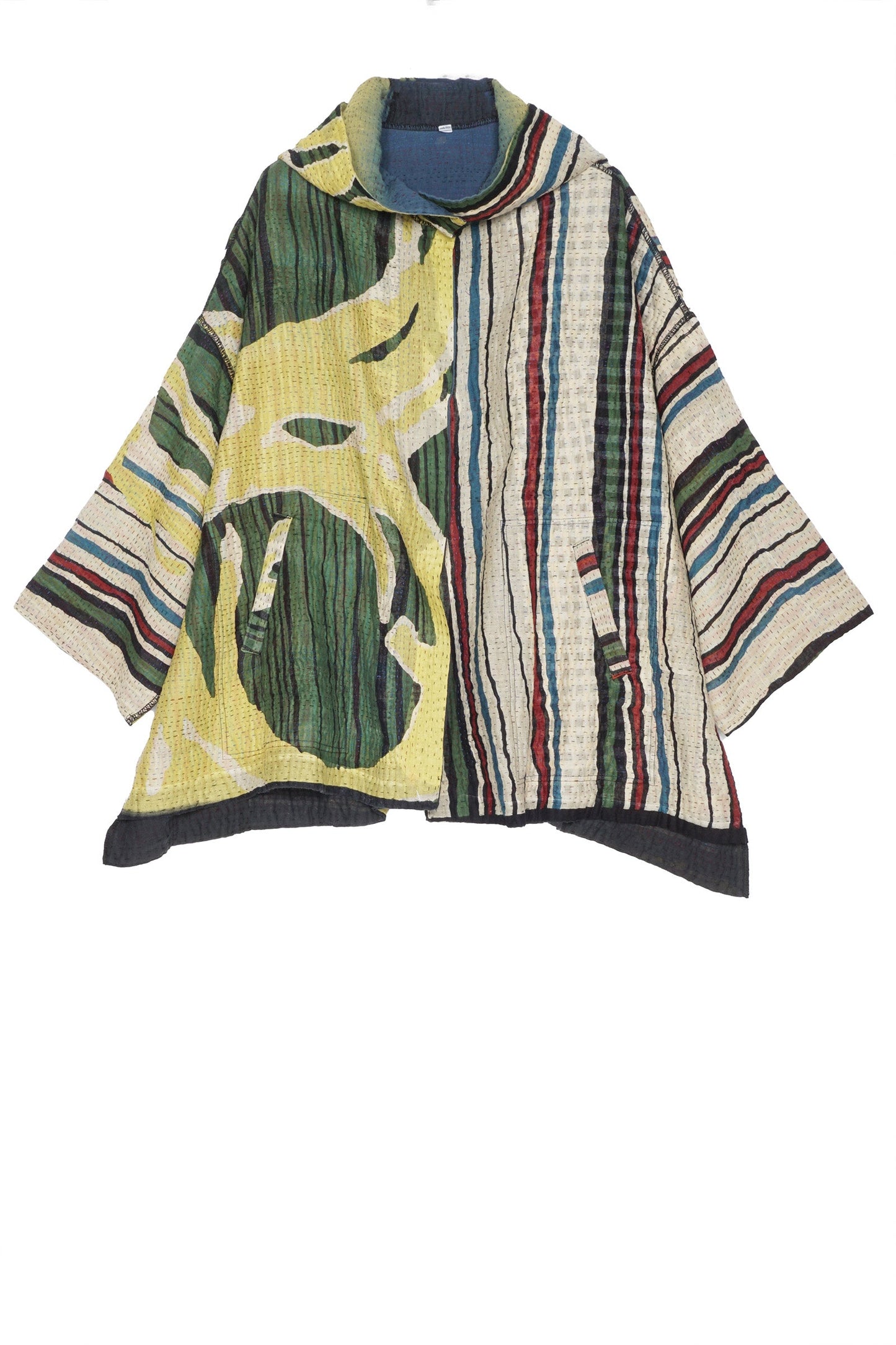 STRIPE AND BENDS KANTHA HOODIE PONCHO
