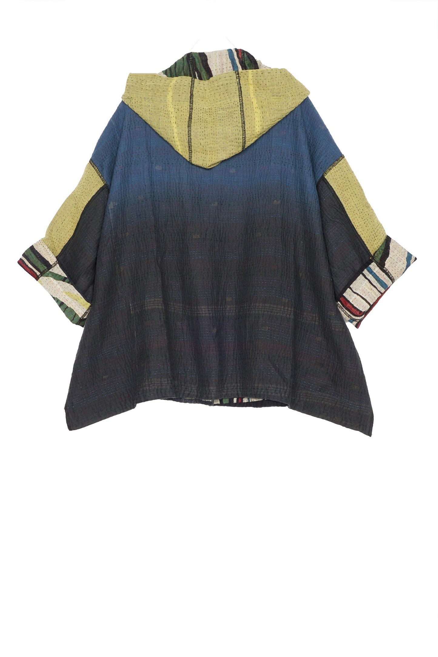 STRIPE AND BENDS KANTHA HOODIE PONCHO