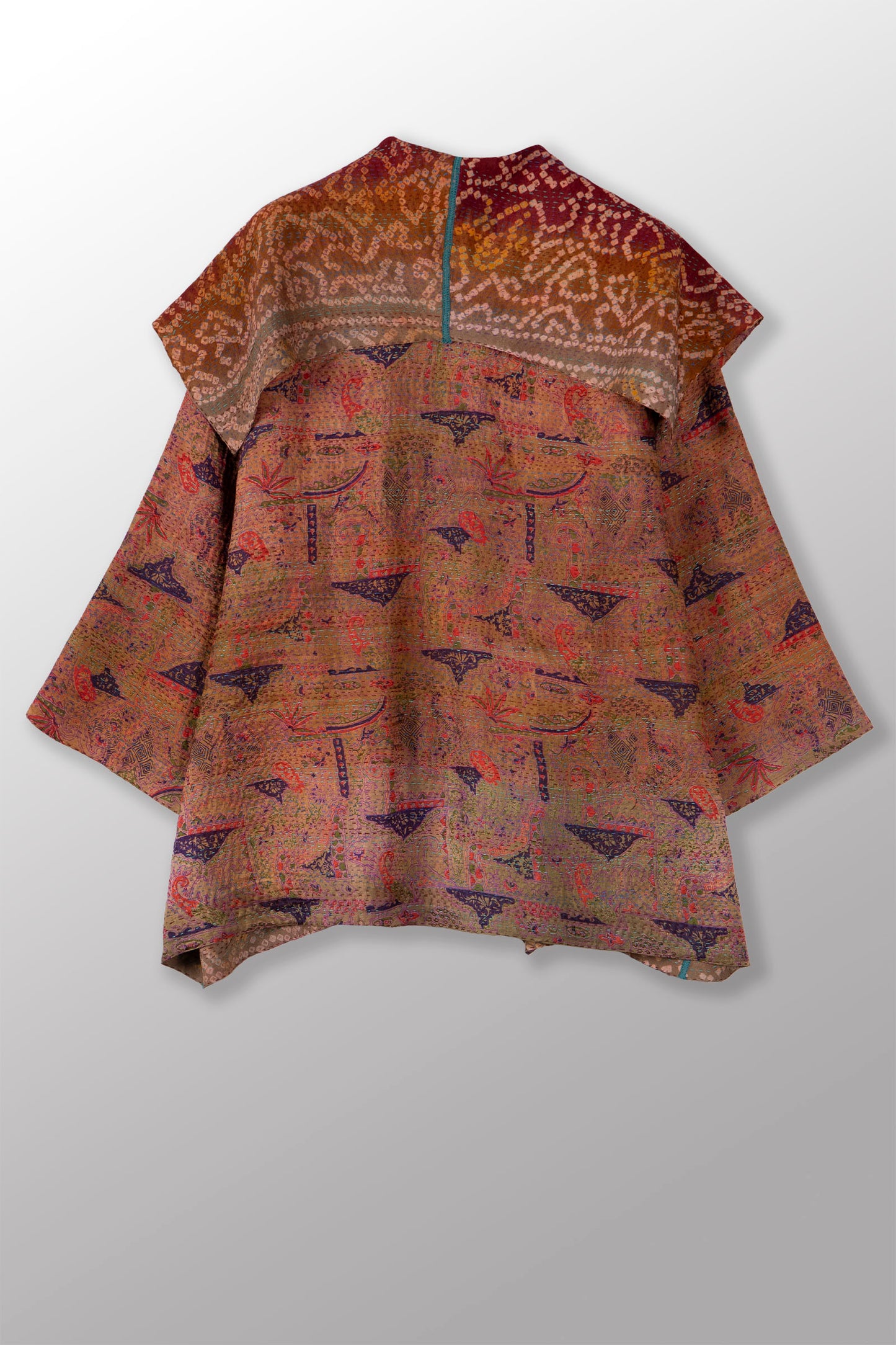 VINTAGE SILK GEORGETTE KANTHA FLARE JACKET - sg2010-0001a -