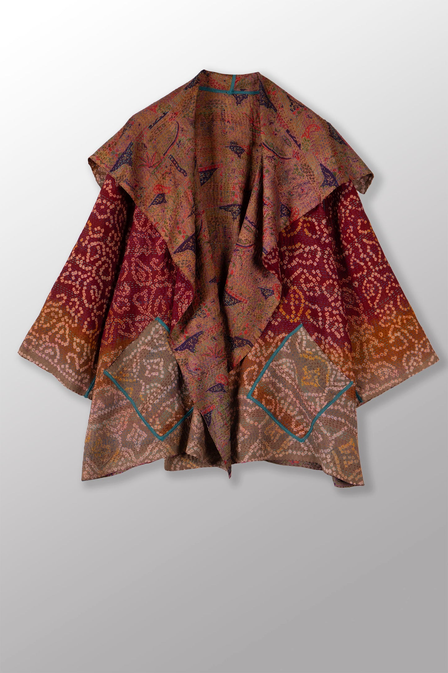 VINTAGE SILK GEORGETTE KANTHA FLARE JACKET - sg2010-0001a -