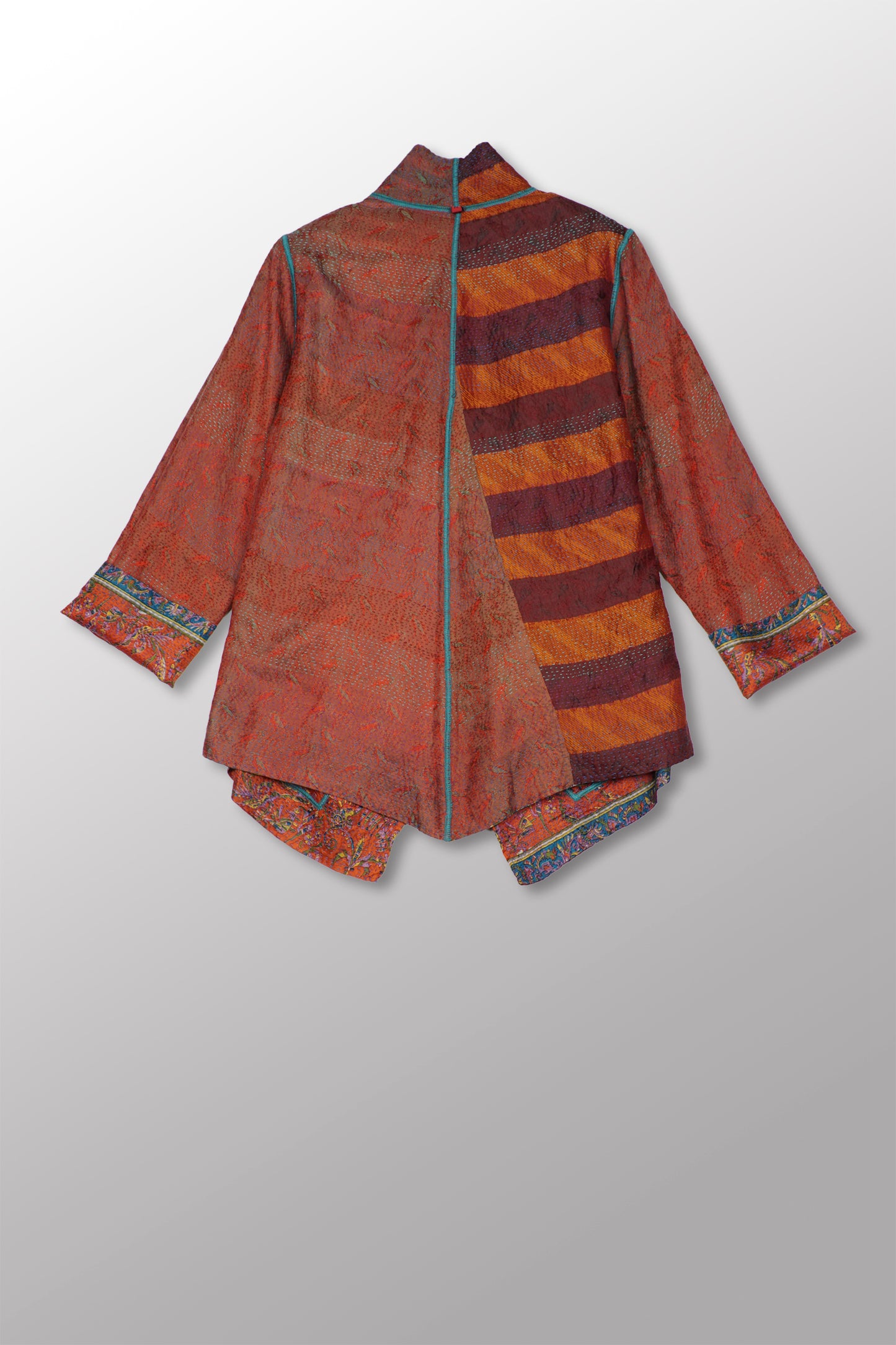 VINTAGE SILK GEORGETTE KANTHA WING COLLAR JACKET - sg2013-001 -