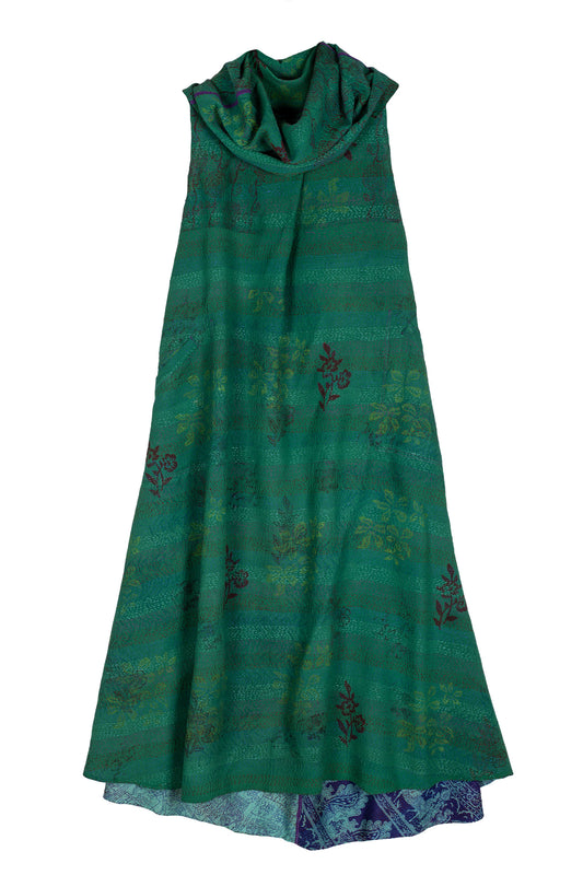 VINTAGE SILK GEORGETTE KANTHA COWL NECK MAXI DRESS - sg2438-0005s -