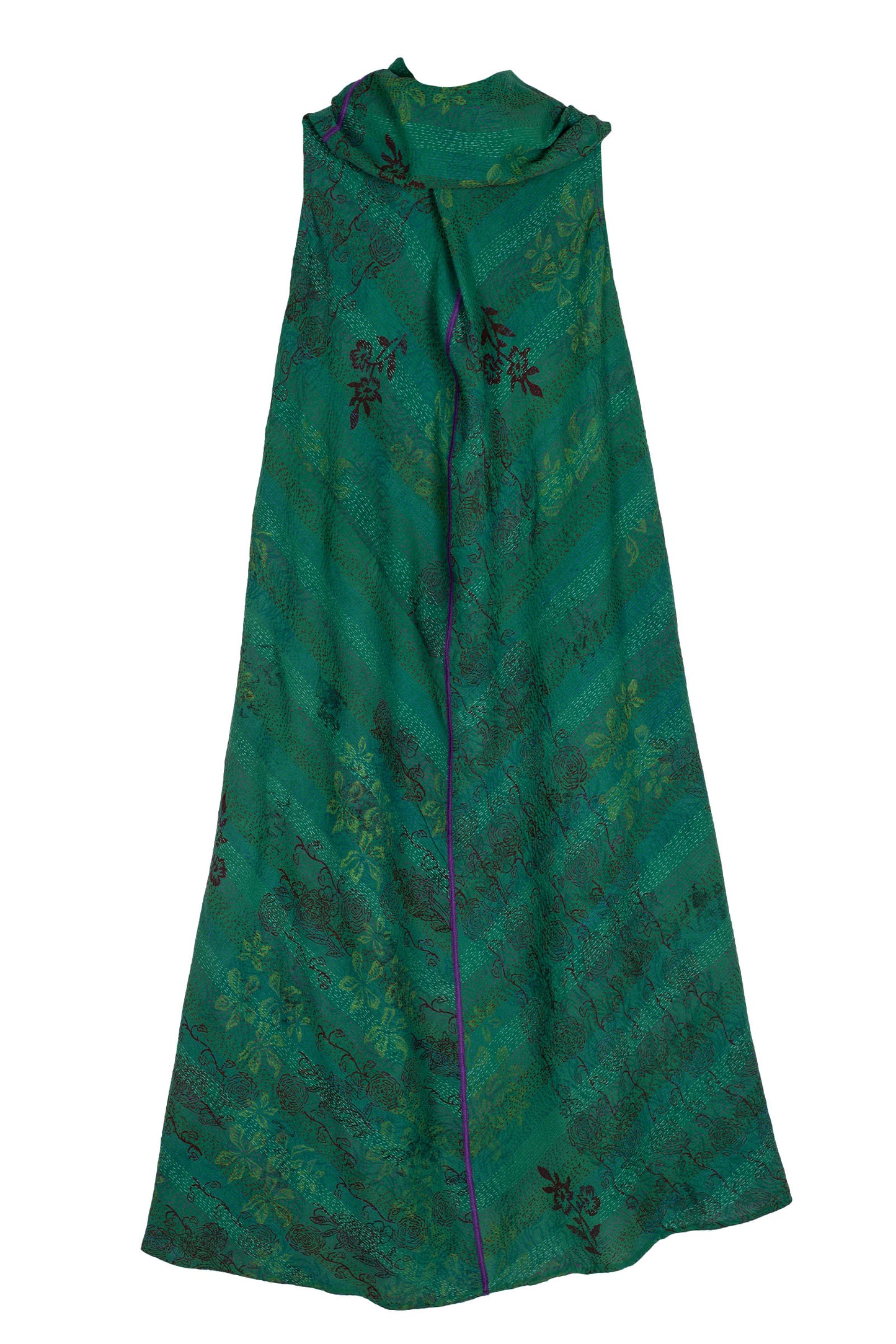 VINTAGE SILK GEORGETTE KANTHA COWL NECK MAXI DRESS - sg2438-0005s -