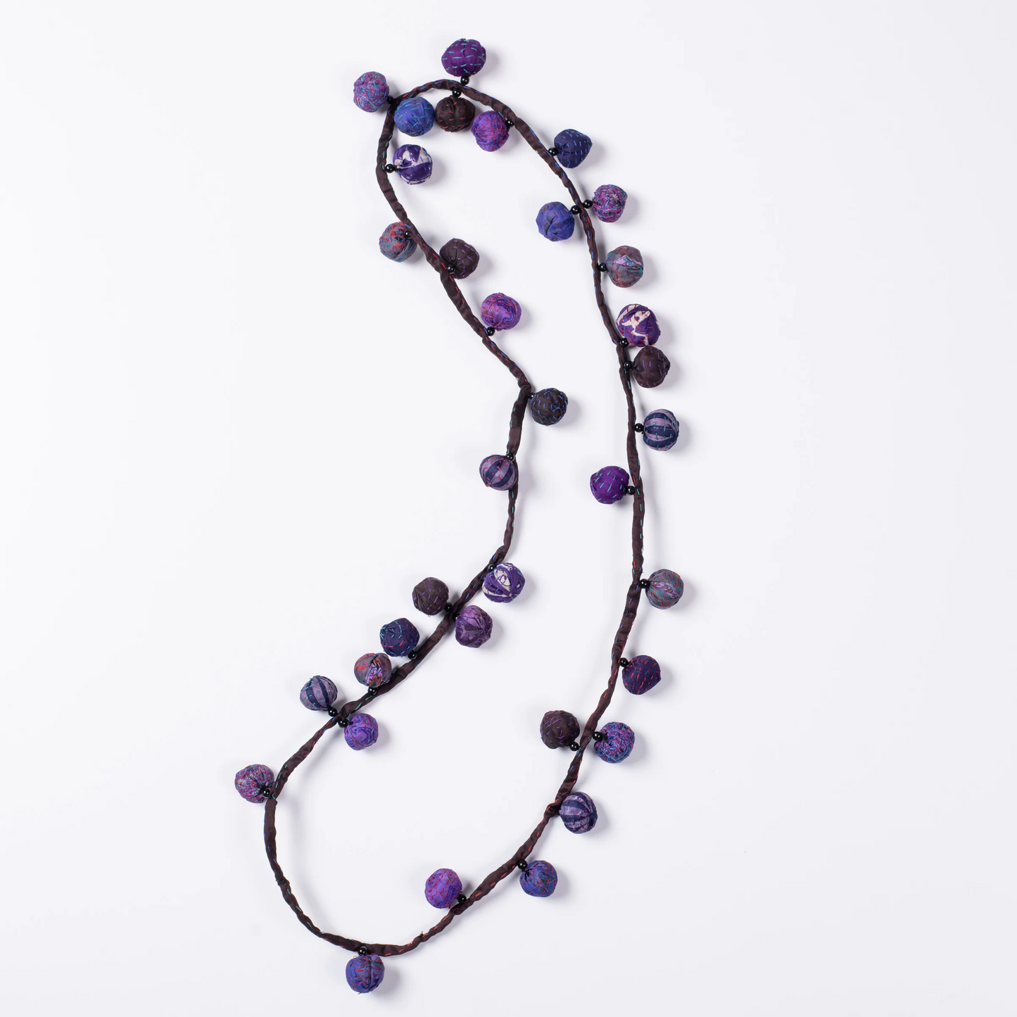VINTAGE SILK KANTHA TWIGG LONG NECKLACE - sv2720-prp -