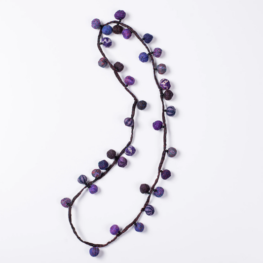 VINTAGE SILK KANTHA TWIGG LONG NECKLACE - sv2720-prp -