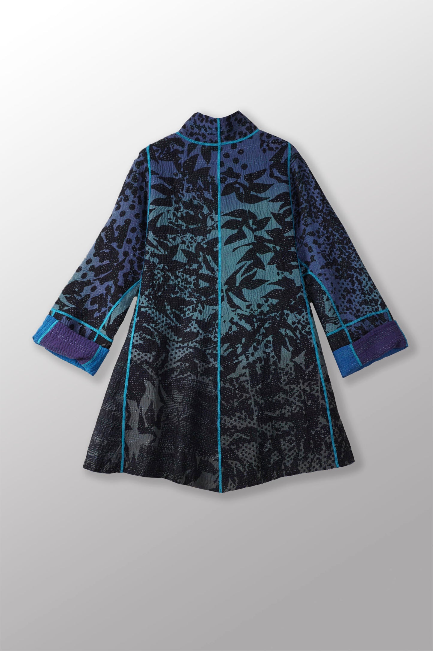 MONOTONE TWILIGHT PRINT KANTHA FLARE LONG JKT - tp4021-blu -