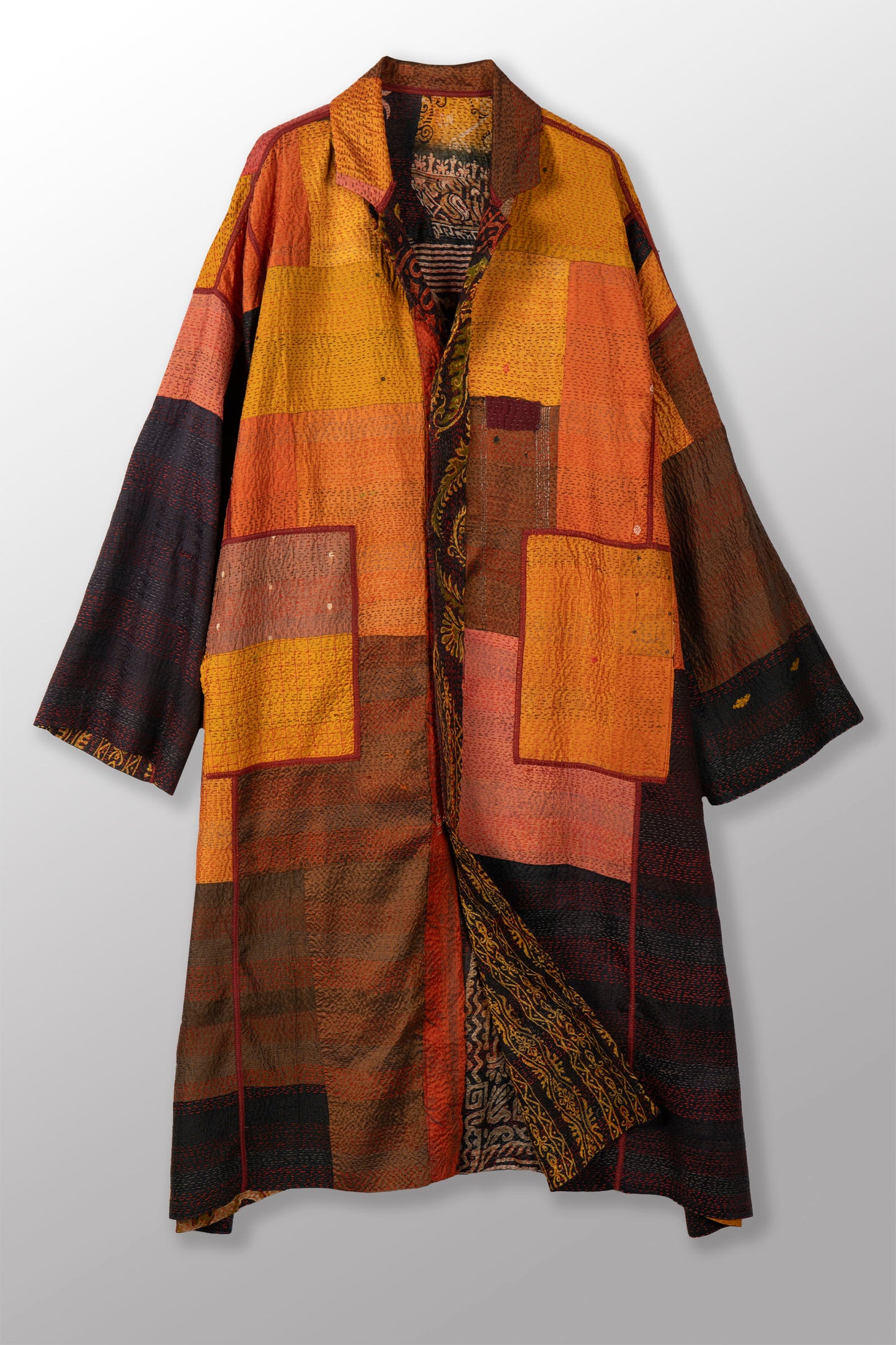 VINTAGE SILK PATCH KANTHA NEW OVERSIZED COAT - vp2342-ylw -