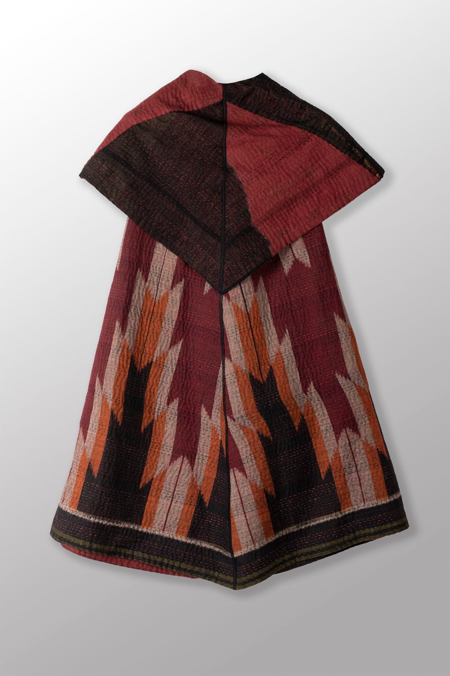 WOVEN HANDLOOM IKAT WITH OMBRE KANTHA CIRCULAR VEST - wh4201-red -