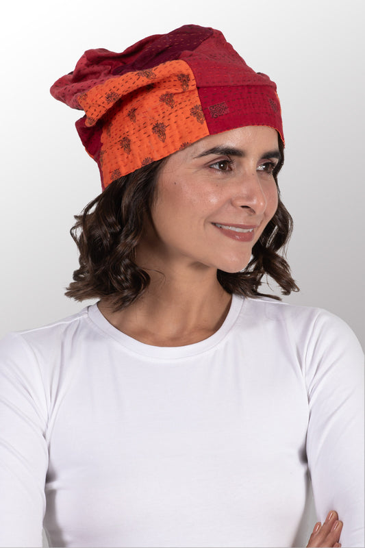 COTTON SILK SW PATCH OMBRE KANTHA PATCHWORK HAT - wo2880-org -
