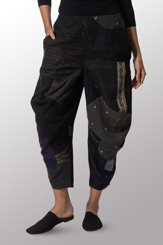 COTTON SILK SW PATCH KANTHA NEW YAMAHA PANTS - ws2652-blk -