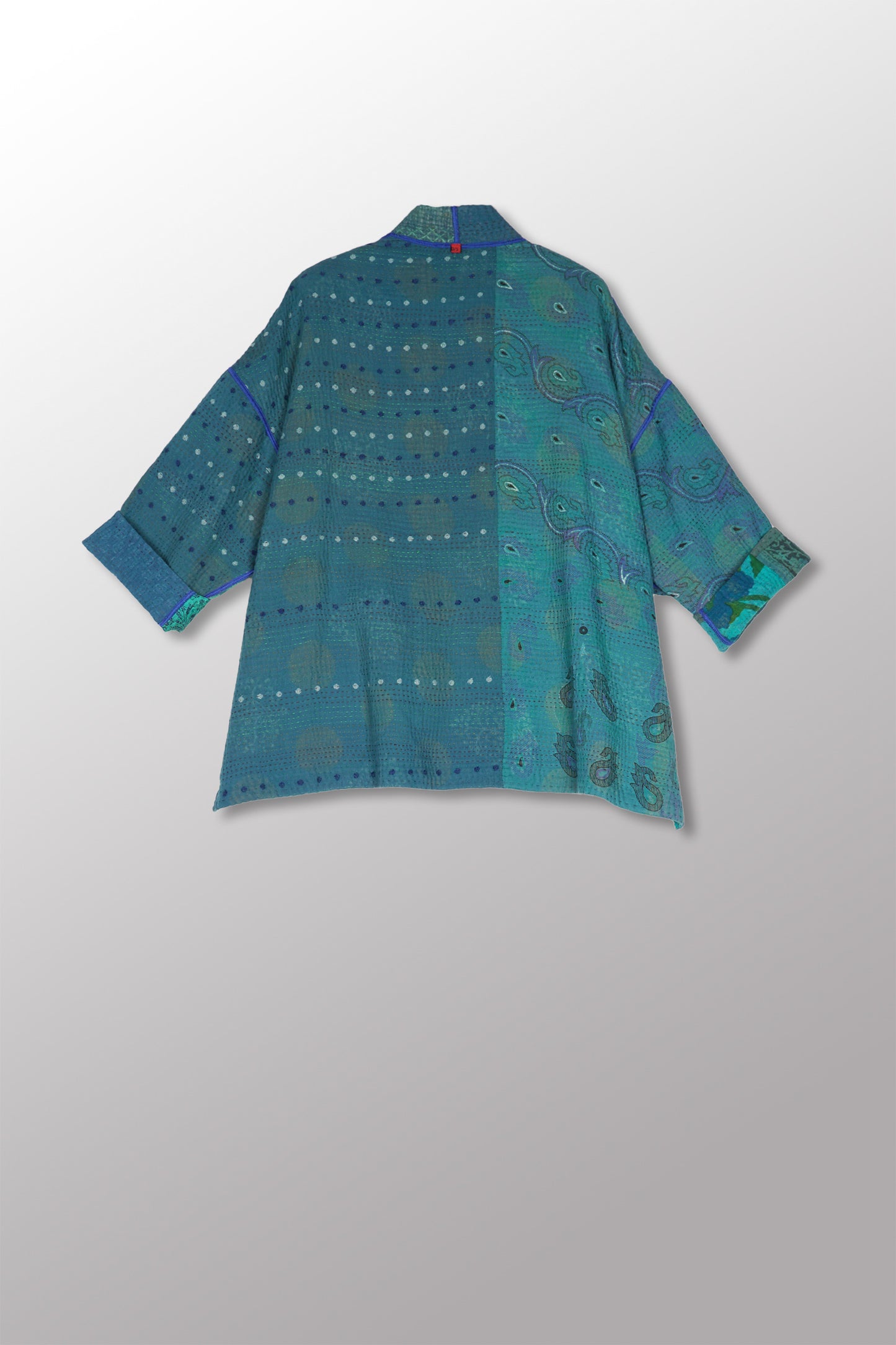 COTTON SILK SW PATCH KANTHA MINI KIMONO JKT - ws4055-tel -