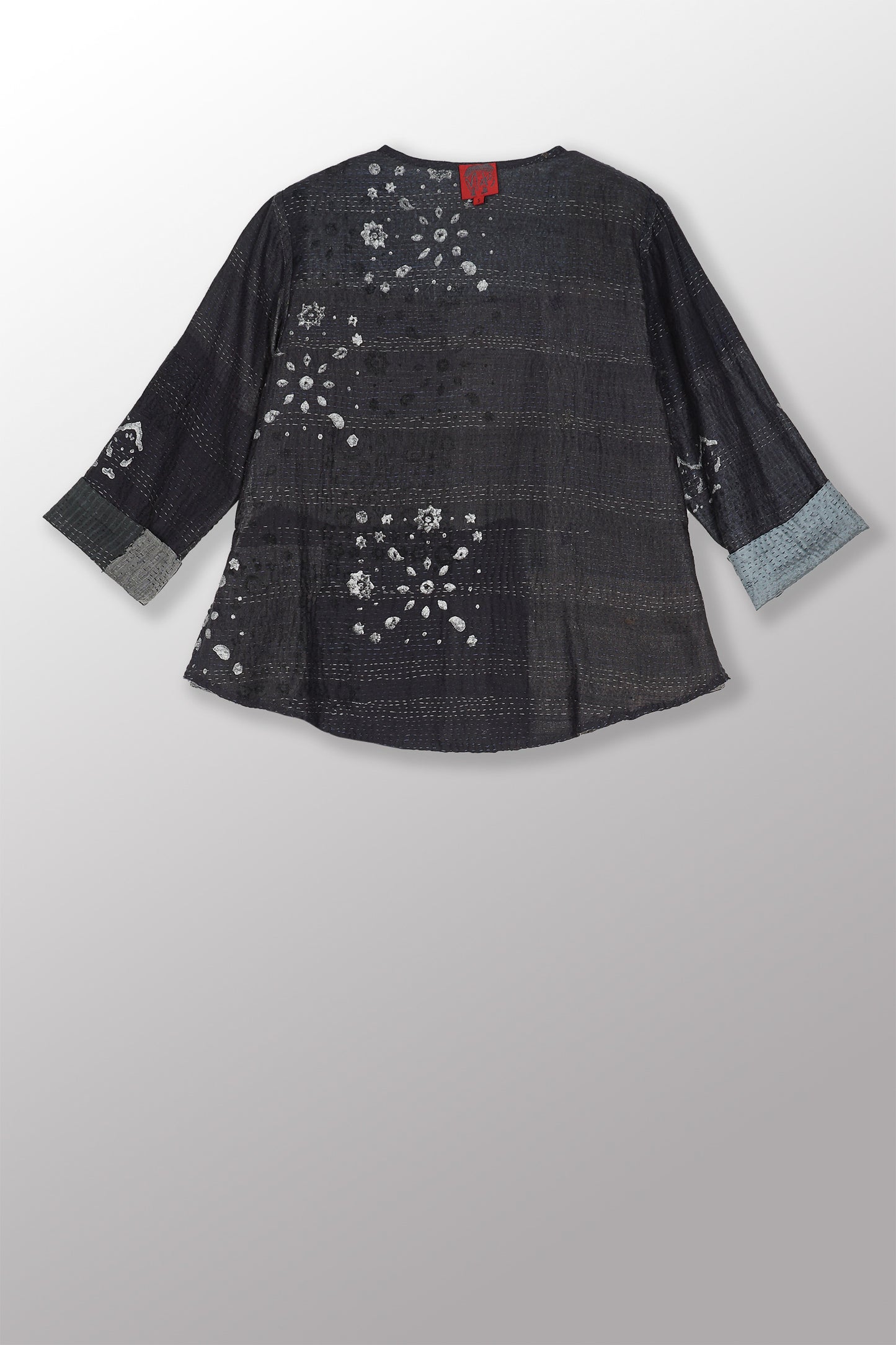 MOSAIC FRAY PATCH KANTHA KURTA TOP - zb2586-gry -