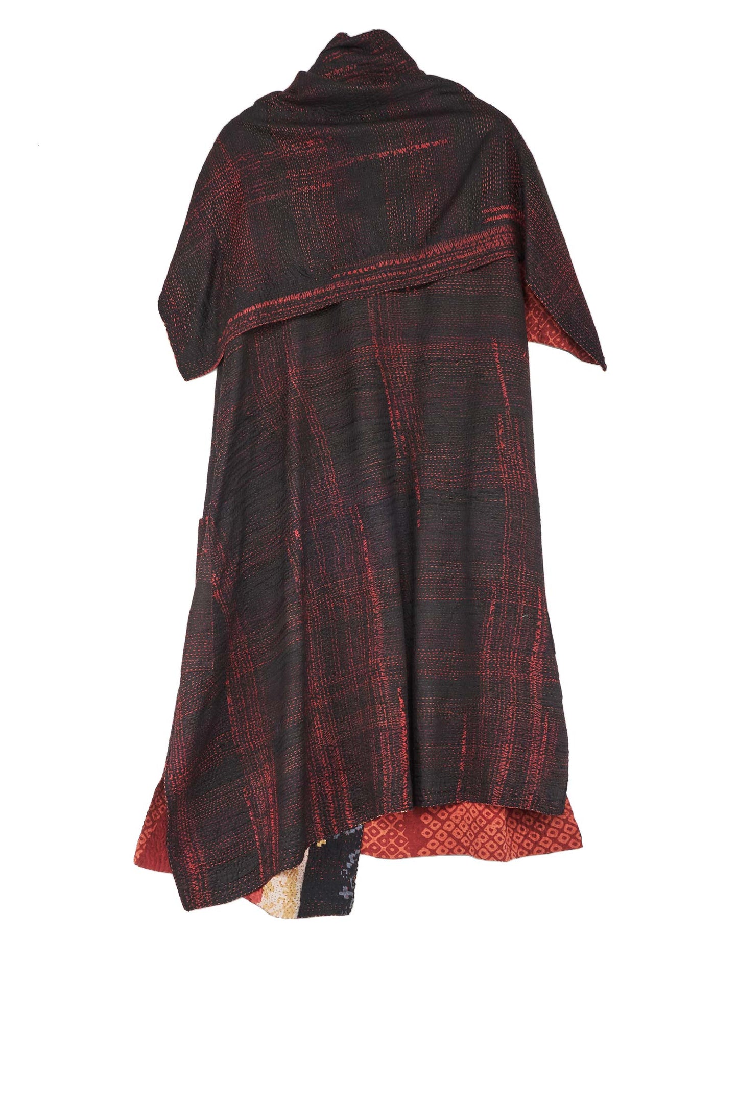 KIMONO PRINT KANTHA COWL NECK DRESS