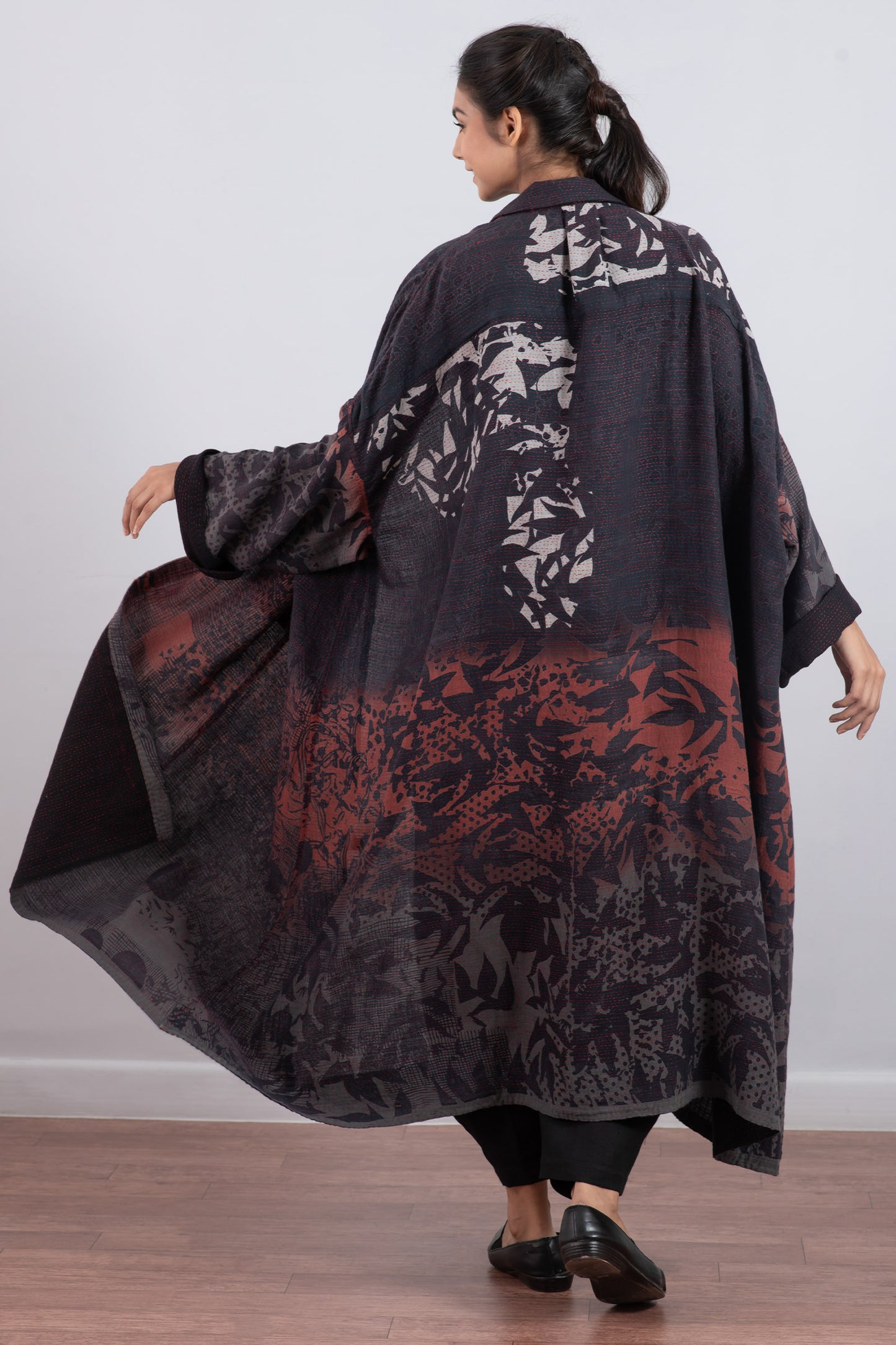 MONOTONE TWILIGHT PRINT KANTHA OVERSIZE DRESS - tp2432-red -