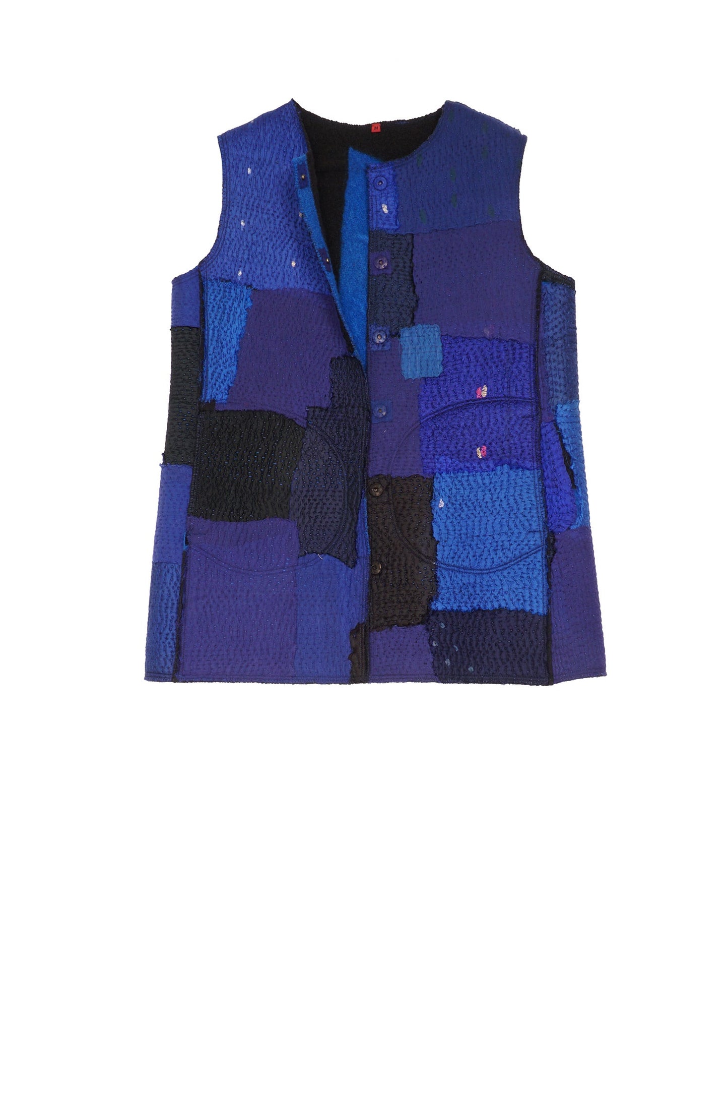 BOILED WOOL KANTHA CREW NECK FITTED VEST MEDIUM