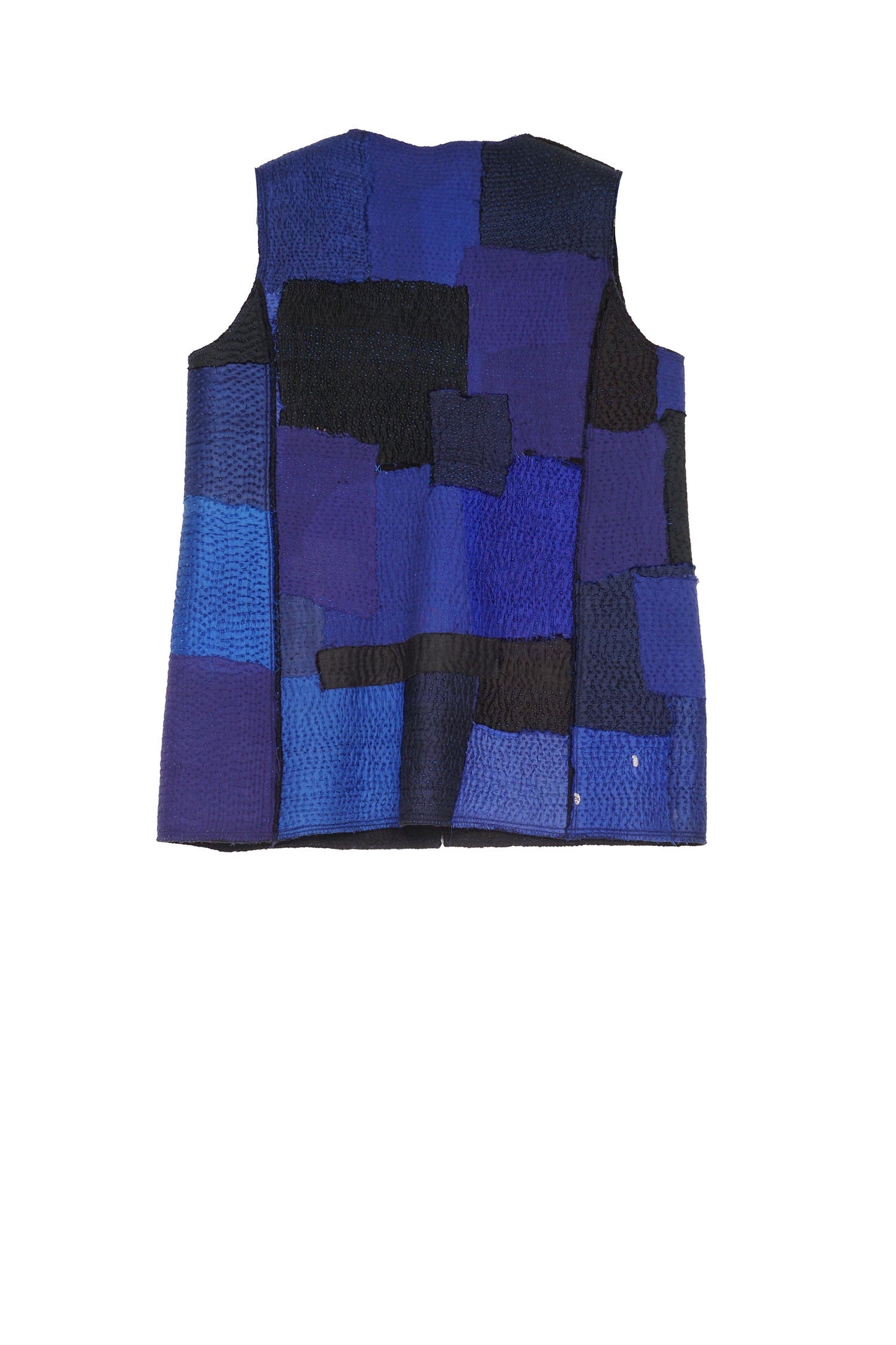 BOILED WOOL KANTHA CREW NECK FITTED VEST MEDIUM